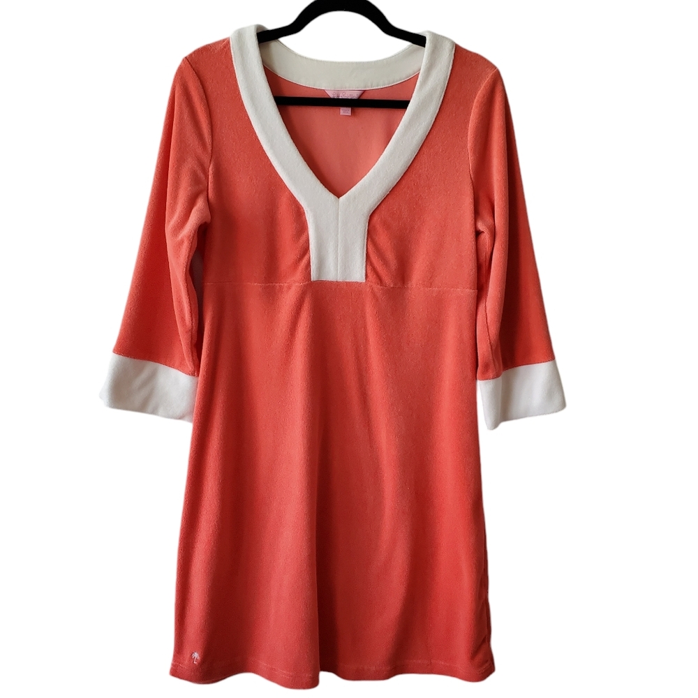 RARE Lilly Pulitzer Terrycloth Dress Medium Swim Coverup Tangerine White‎ Beach